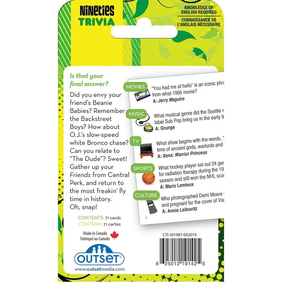 1990s A Decade of Trivia Card Game Outset