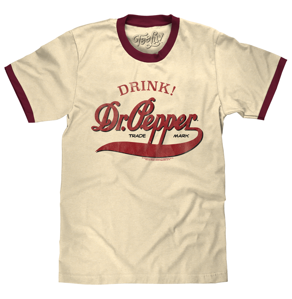 Retro Drink Dr. Pepper Ringer T-Shirt - Beige and Maroon