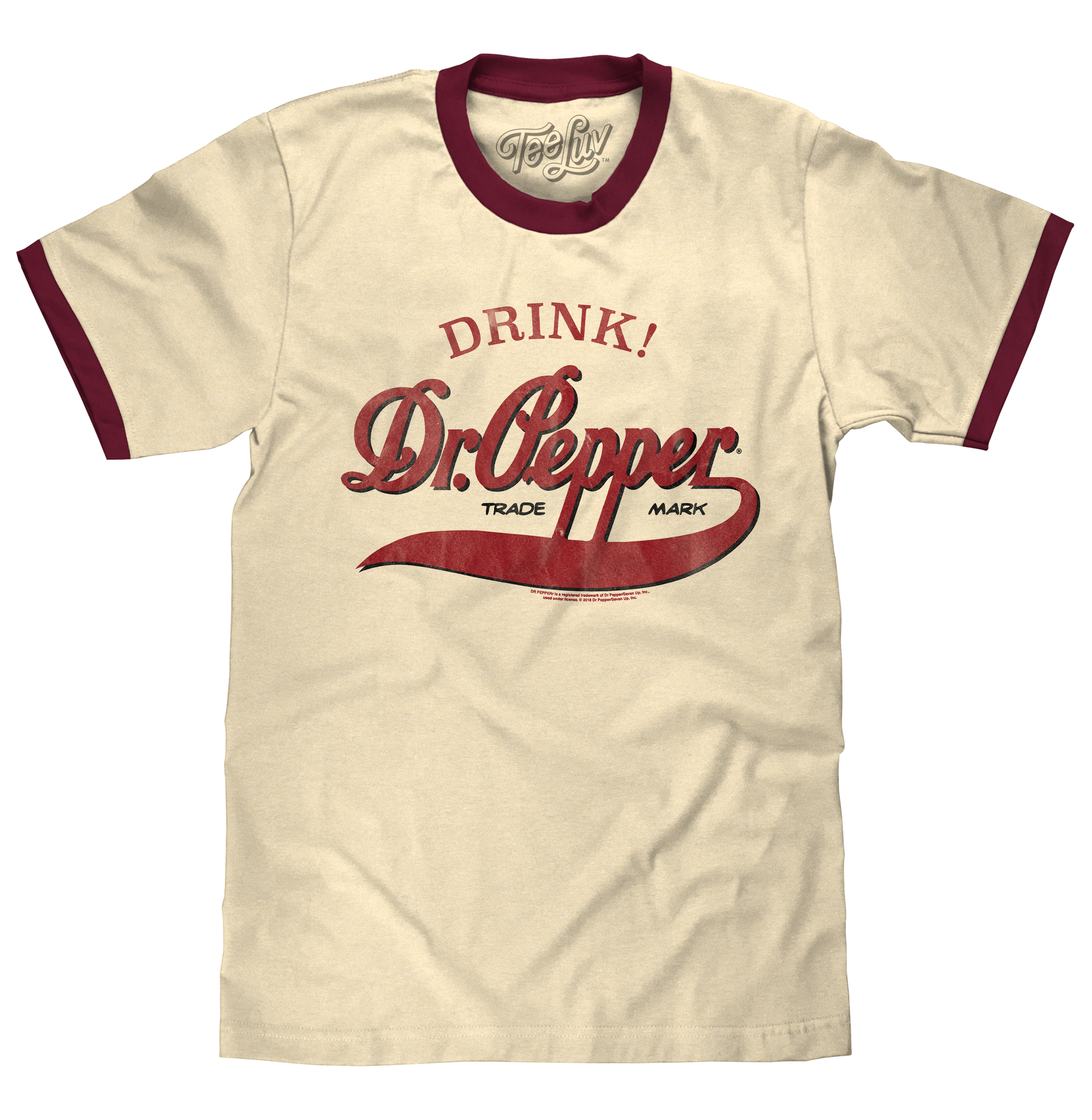 Retro Drink Dr. Pepper Ringer T-Shirt - Beige and Maroon