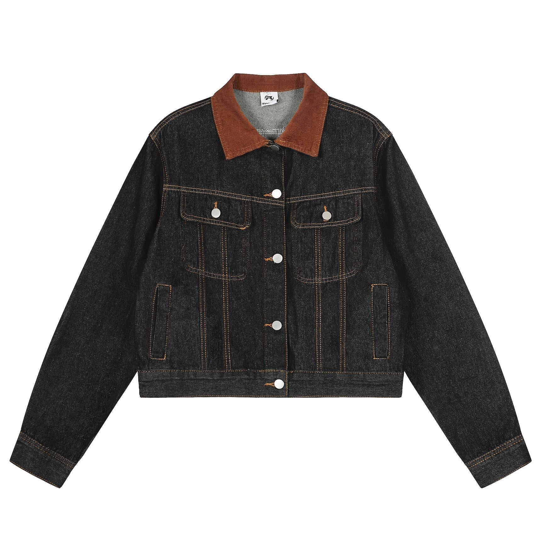Vintage Washed Corduroy Collar Denim Jacket
