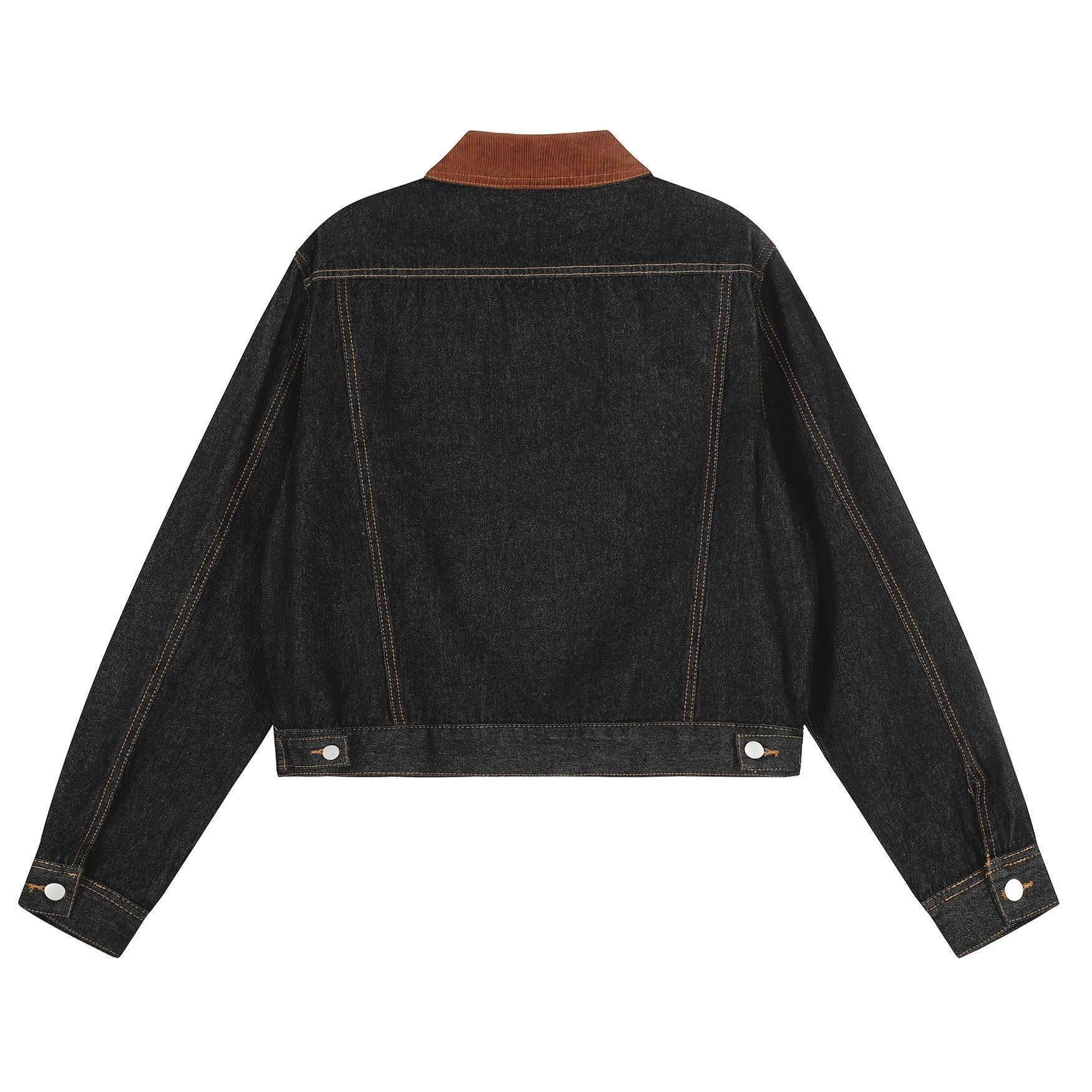 Vintage Washed Corduroy Collar Denim Jacket