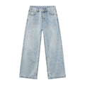 Basic Light Blue Denim Trousers for Men |  Style Loose Straight Leg Wide-Leg Long Pants