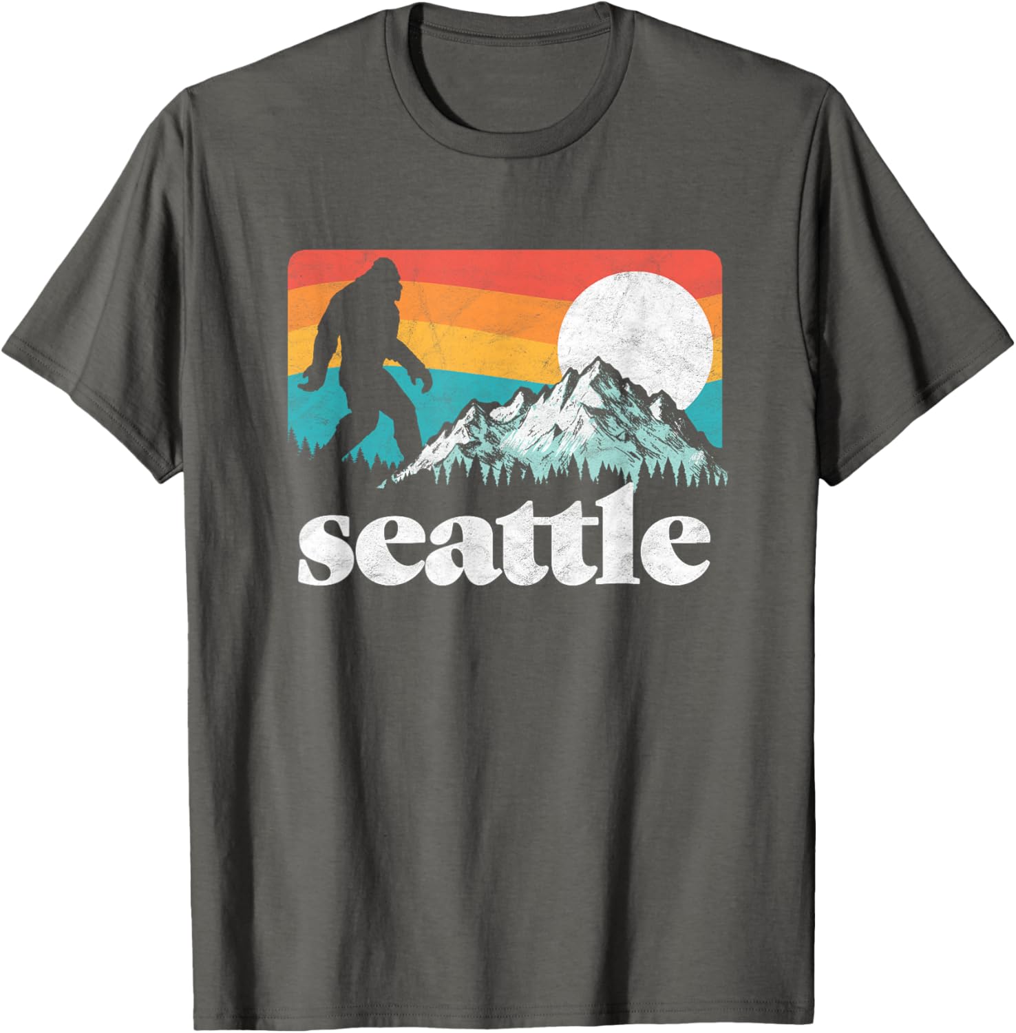 Seattle Washington Bigfoot Mountains Retro Distressed 80s T-Shirt