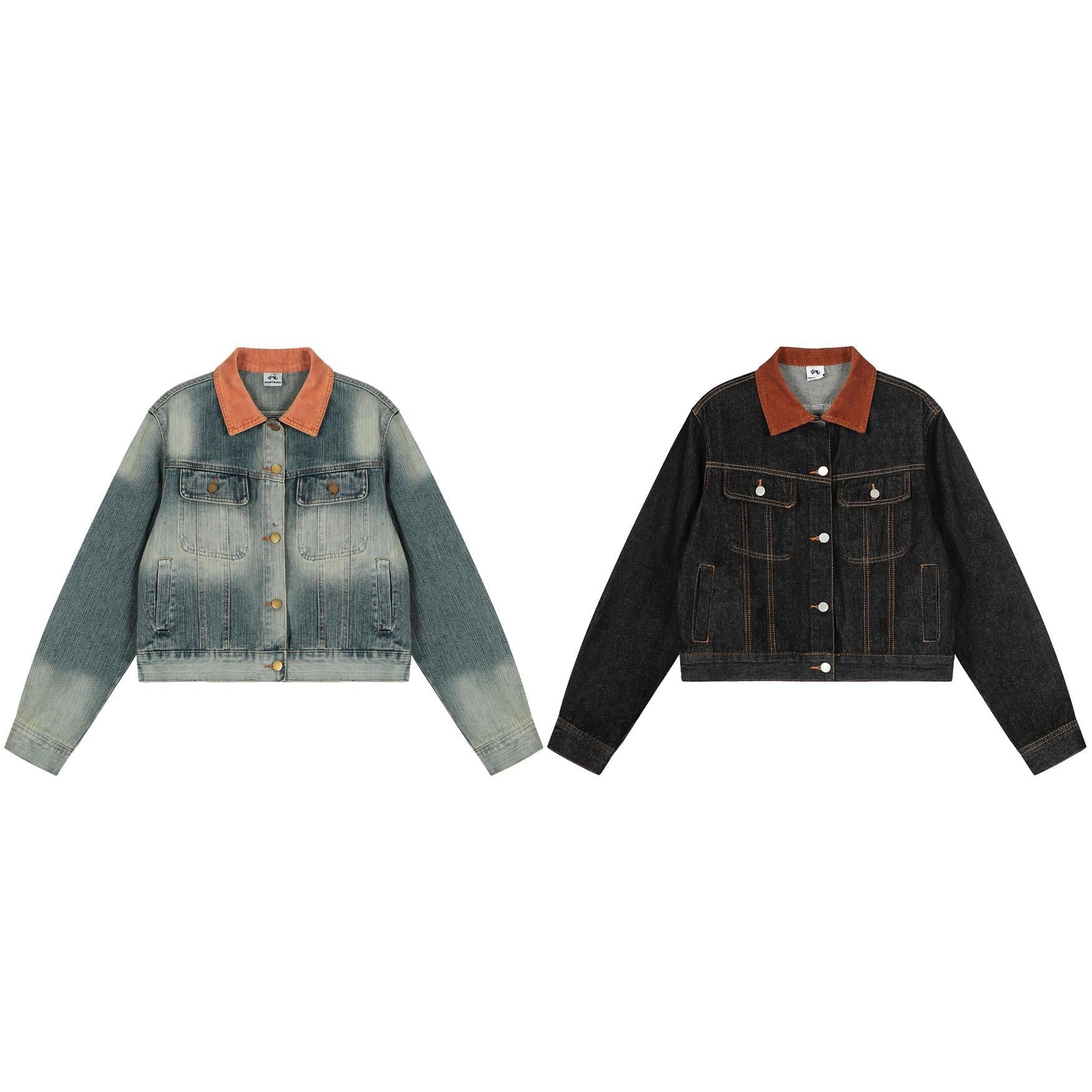 Vintage Washed Corduroy Collar Denim Jacket