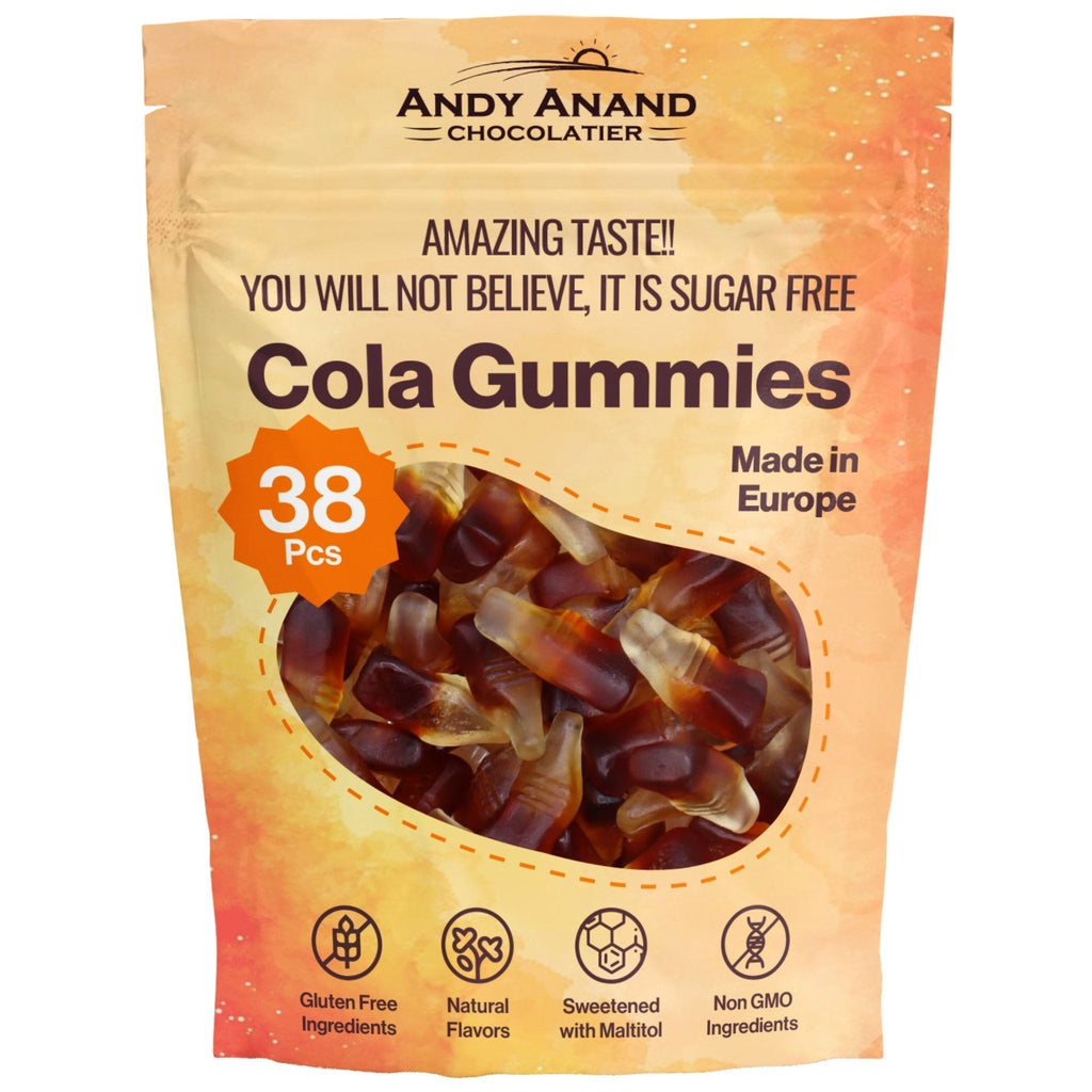 Andy Anand Sugar Free Cola Gummies - Chewy, Fruity, Gluten Free Candy Made in Europe, Snacking, Perfect for Parties | Perfect for Chocolate Lovers, Movie Nights and Everyday Indulgence (38 Pcs 7 Oz)