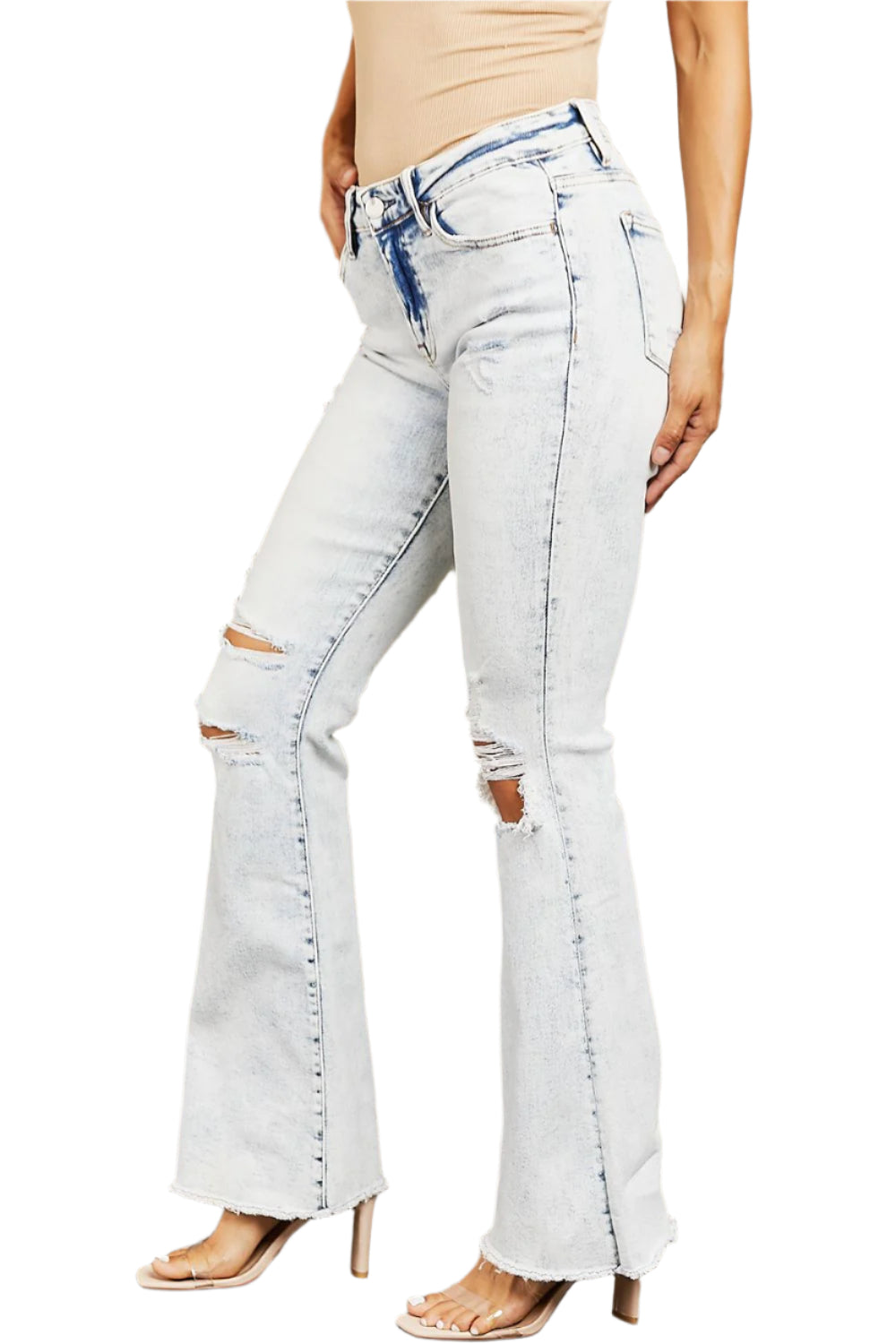 Size 28 Mid Rise Acid Wash Distressed Flare Jeans