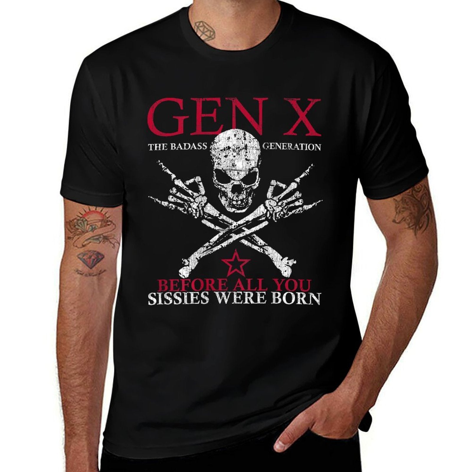 X Generation Before All You Sissie Were Born Skull Rock Hand Heathered Texture T-Shirt