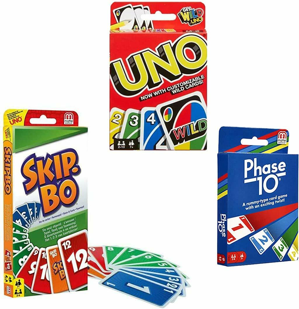 Mattel Card Game Set Skip Bo Uno Phase 10 Educational Family Fun
